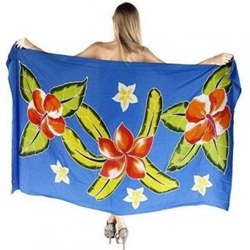 La Leela traje de baño cubre a las mujeres de pintura rayón mano suave pareo azul 78x43 pulgadas