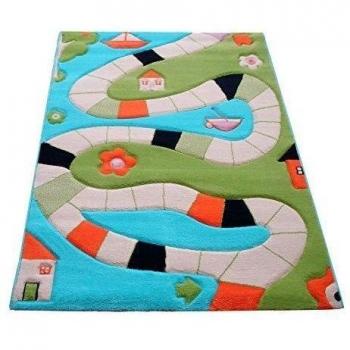 Little Helper IVI - Alfombra hipoalergénica grande y pila gruesa, diseño por el rio, 134 x 180 cm, multicolor / turquesa