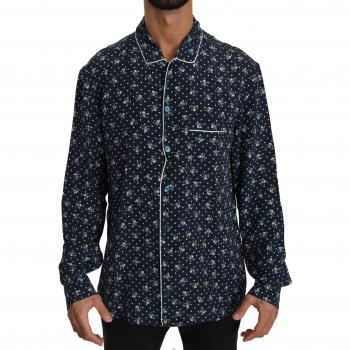 Blue Skull Print Silk Top Sleepwear Shirt - IT41 | L, Dolce & Gabbana, Casual Shirts, male, Multicolor, Size: XL