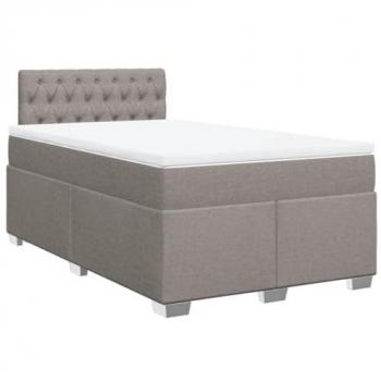 Cama box spring con colchón tela gris taupe 120x190 cm