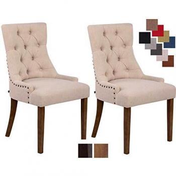 Set de 2 Sillas de Comedor Aberdeen en Tela Antiguo Claro Crema con Estructura de Madera y Alta Calidad de Acolchado