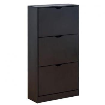 Zapatero Moderno Rebecca Ekpe Negro con 3 Puertas, Efecto Madera, Almacena 12 Pares - Medidas: 119x60x23 cm
