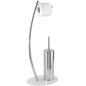 Wenko Ascea Portarrollos con Escobillero, Cloruro de Polivinilo, Plateado, 20x28x72.5 cm