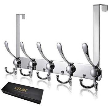 Perchero Puerta, LYLIN Colgador Puerta en Acero Inoxidable con 15 Ganchos, Ganchos de Perchero para Dormitorio Baño Pasillo y Cocina