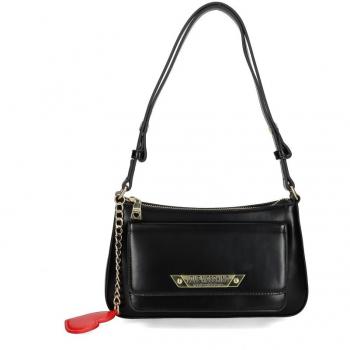 Love Moschino Black Leather Crossbody Bag with Heart Charm