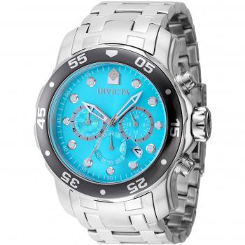 Invicta Pro Diver 47560 Quartz Watch for Men - 48mm Silver Grey with Turquoise Brass Dial