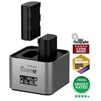Hahnel ProCube 2 Compatible with Canon DSLR - Dual Twin Battery Charger for LP-E6, LP-E8, LP-E17 – Built-in USB Charging Ports & AA Slots – Smart LCD Display with Top Up Charge - 12V Car Lead Included