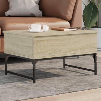 Mesa de centro de madera de ingeniería y metal, color humo, dimensiones 70x50x40 cm, disponible en negro, roble Sonoma y roble ahumado, ideal para salón o comedor