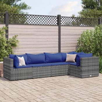5-Piece Grey Poly Rattan Garden Lounge Set with Cushions