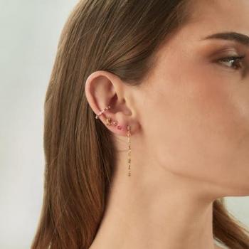 Piercing Earcandy Luz en Plata de Ley 925 con Baño de Oro Amarillo 18k y Circonita Rosa, Cierre a Presión