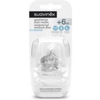 Suavinex Tetina Silicona Boca Ancha Flujo Lento +0 Meses 2Uds