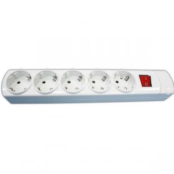 Base múltiple profesional Schuko de 5 tomas con interruptor y cable, color blanco