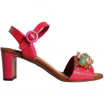 Fuchsia Leather Embellished Keira Sandals - Dolce & Gabbana, High Heel Sandals, Female, Pink, Size: 7 US, Buckle Closure