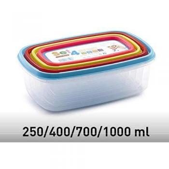 Set de 4 Contenedores Herméticos Rectangulares para Alimentos (250ml, 400ml, 700ml, 1000ml) - Apto para Microondas y Lavavajillas