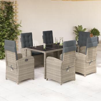 7-Piece Grey Poly Rattan Garden Dining Set with Cushions