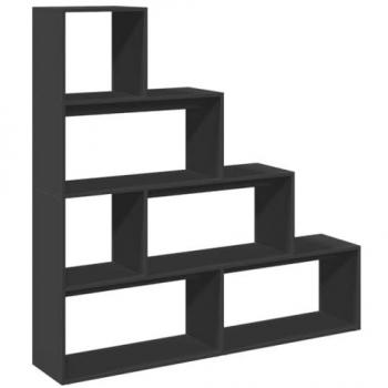 Librería divisora 4 niveles madera negra 143,5x29x143,5 cm, estantería para libros, color negro
