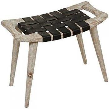 BigBuy Home Banqueta Madera de Mindi Piel