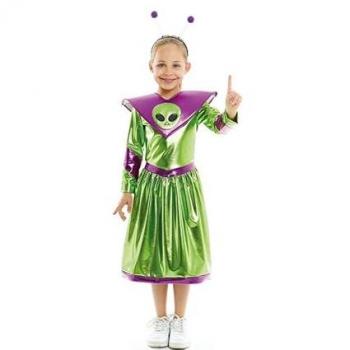 Disfraz de Niña Alienígena Verde y Morado Talla 7-9 Años