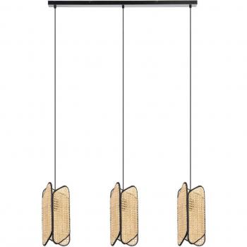 Lámpara colgante Lucande Bassiola de bambú, 3 luces, diseño negro, hecha de madera, tipo E27, ideal para salón y comedor