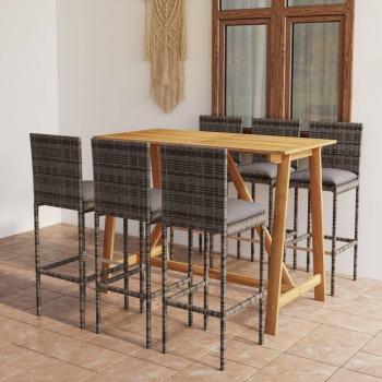 7-Piece Grey Garden Bar Set with Cushions