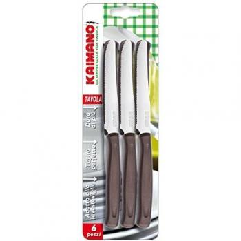 Set de 6 Coltelli da Tavola Marrone con Lama Seghettata y Manico en Piel Kaimano