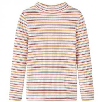 Camiseta Infantil de Manga Larga Cuello Alto a Rayas Jersey Color Crudo 92 Corte Entallado