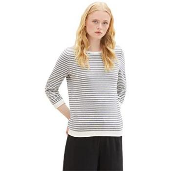 Sudadera de mujer de rayas estructuradas con manga francesa y ajuste regular, color azul y blanco