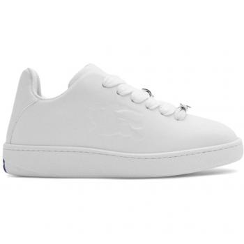 Burberry Women's Ekd Logo Leather Sneakers in White | Size 37 | 8083385A1464