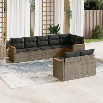 8-Piece Grey Poly Rattan Garden Sofa Set with Cushions