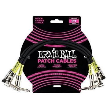 Ernie Ball 6075 Black Patch Cable Set - 3 Pack, 30cm Right Angle Audio Cables