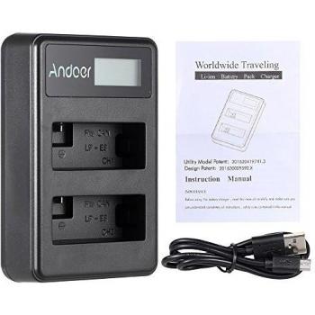 Andoer LP-E8 Recargable 2-Slot Cargador de Li-ion Baterías con Pantalla LED + USB Cable para Canon Rebel T3i T5i T4i T2i EOS 600D 550D 700D 650D Kiss X5 X4 Digital SLR Cámara