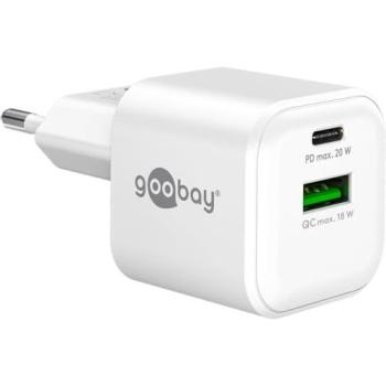 Cargador Rápido Dual USB-C y USB-A 20W GaN Power Delivery - Adaptador de Corriente Blanco