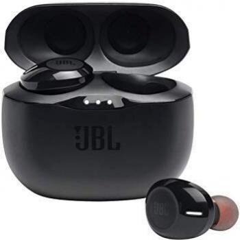 JBL Tune 125 TWS Auriculares intraaurales True Wireless con Bluetooth, Sonido Pure Bass y modo Dual Connect, hasta 32 hrs de música con estuche de carga, negro