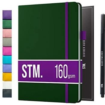 Cuaderno A5 con puntos (160 gsm) de Scribbles That Matter - cuaderno de notas con cuadrícula de puntos- Papel premium ultra grueso para evitar transparencias - De tapa dura - Pro (Botella verde)