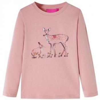 Camiseta Infantil de Manga Larga Estampado de Ciervo Conejo Ropa Rosa 140