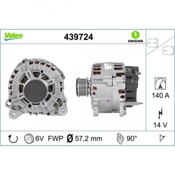 Alternador trifásico VALEO ORIGINS NEW VALEO 439724, 14V, 140A, compatible con Volkswagen Golf Plus, Crossgolf, Passat B7 Variant, Sharan II y SEAT Al