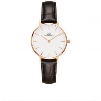Reloj Daniel Wellington Classic Petite 28mm York Rose Gold con correa de cuero marrón y esfera blanca