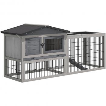 PawHut Conejera de Exterior con Múltiples Entradas - Gris/Techo Verde 150x52.5x68cm