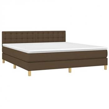 Cama box spring con colchón LED tela marrón oscuro 180x200 cm