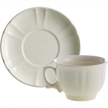 Taza de desayuno con plato Imperio Blanca La Cartuja de Sevilla