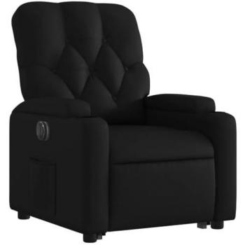 Sillón Reclinable y Elevable Eléctrico de Cuero Sintético Negro con Respaldo y Reposabrazos, Asiento Ajustable para Relax y Descanso