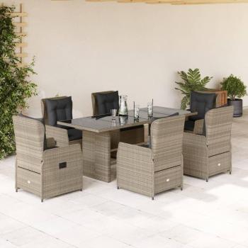 Set de almuerzo de jardín 7 Pcs Polyrattan gris claro con cojines