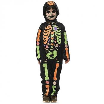 Disfraz Infantil Esqueleto Chuches Brillante con Jumpsuit Impreso y Gorro para Halloween, Carnaval y Fiestas