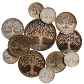 Decoración de Pared Home ESPRIT Blanco Marrón Árbol Árabe 74 x 6 x 74 cm