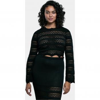 Urban Classics Women's Black Cropped Crochet Knit Sweater