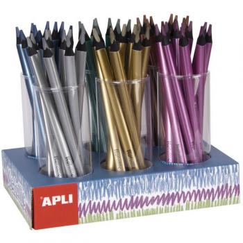 Apli Jumbo Metallic Expositor de Lápices - 5mm de Grosor Triangular - 108 Lápices Fluorescentes Surtidos - 17503