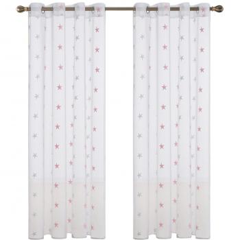 Deconovo Visillo Bordado para Ventana con Ollaos 2 Piezas 140 x 180 cm Rosa Estrella