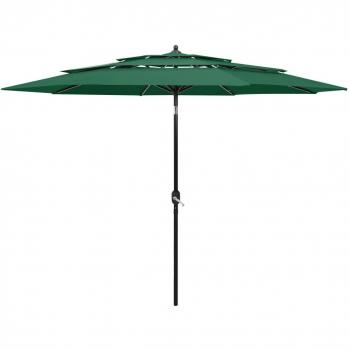 Sombrilla de 3 niveles con poste de aluminio verde 3 m