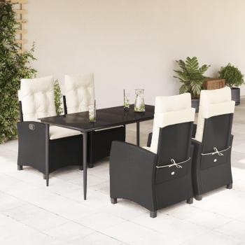 5-Piece Black Poly Rattan Garden Dining Set with Cushions