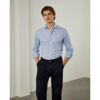 Camisa popelín de hombre Lion of Porches, corte slim fit, estampado de micro cuadros, color azul